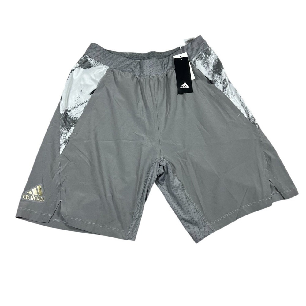Adidas Mens AEROREADY Training Shorts Grey Marble Print Zip Pockets GG2886 NEW